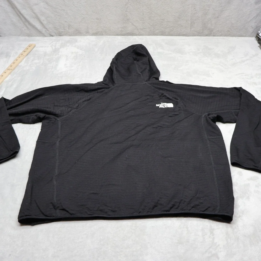 North Face Hoodie Men Large Black Textured Grid Echo Rock Pullover Fleece Hiking